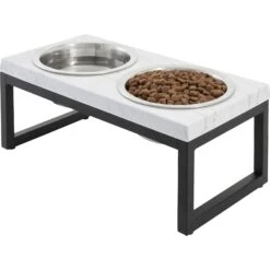 Frisco Marble Print Stainless Steel Double Elevated Dog Bowl -Chewy 216017 PT2. AC SS1800 V1591020395