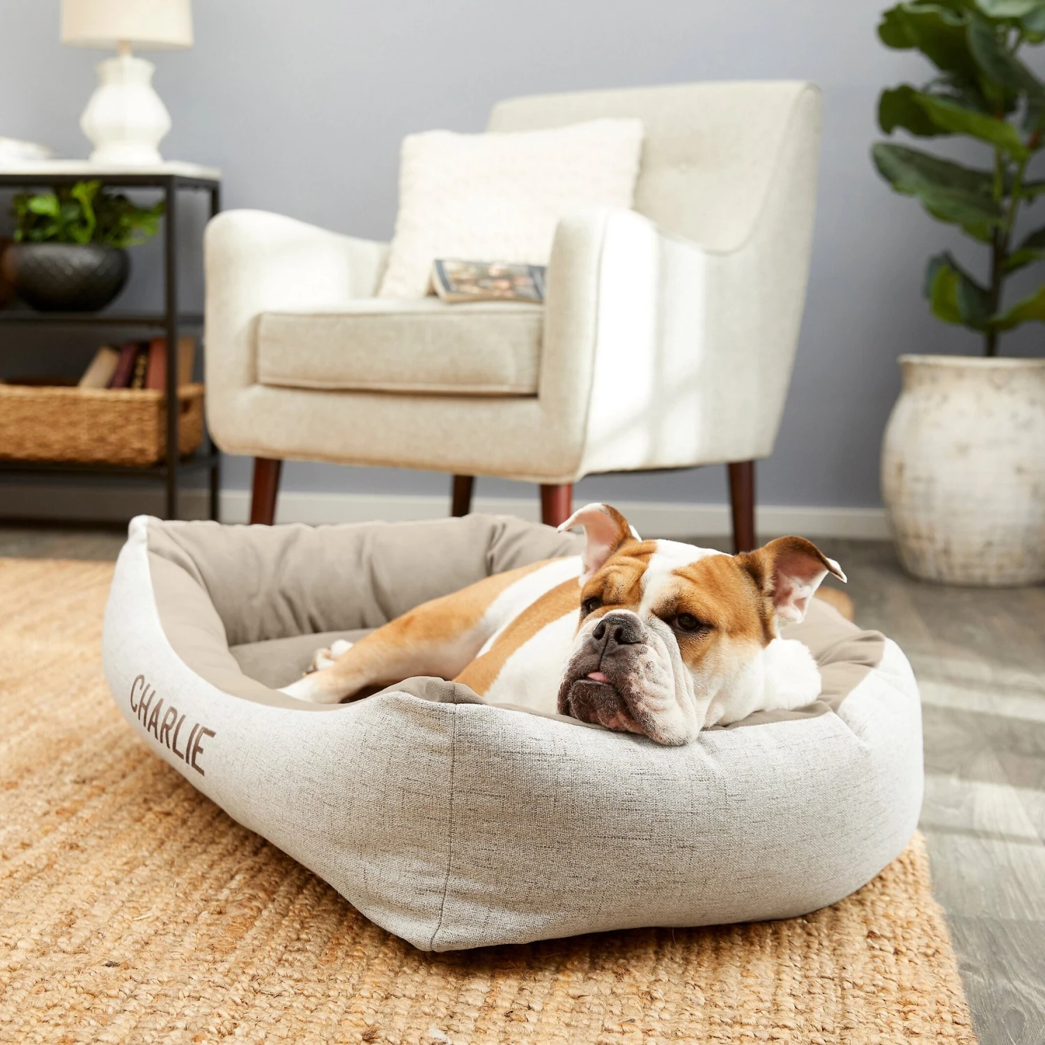 Frisco Rectangular Personalized Bolster Dog Bed W/Removable Cover, Beige, X-Large 3 Frisco Rectangular Personalized Bolster Dog Bed W/Removable Cover, Beige, X-Large