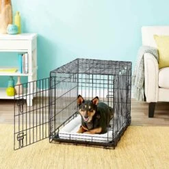 Frisco Heavy Duty Fold & Carry Double Door Collapsible Wire Dog Crate & Frisco Micro Terry Dog Crate Mat -Chewy 255531 PT2. AC SS1800 V1604149293