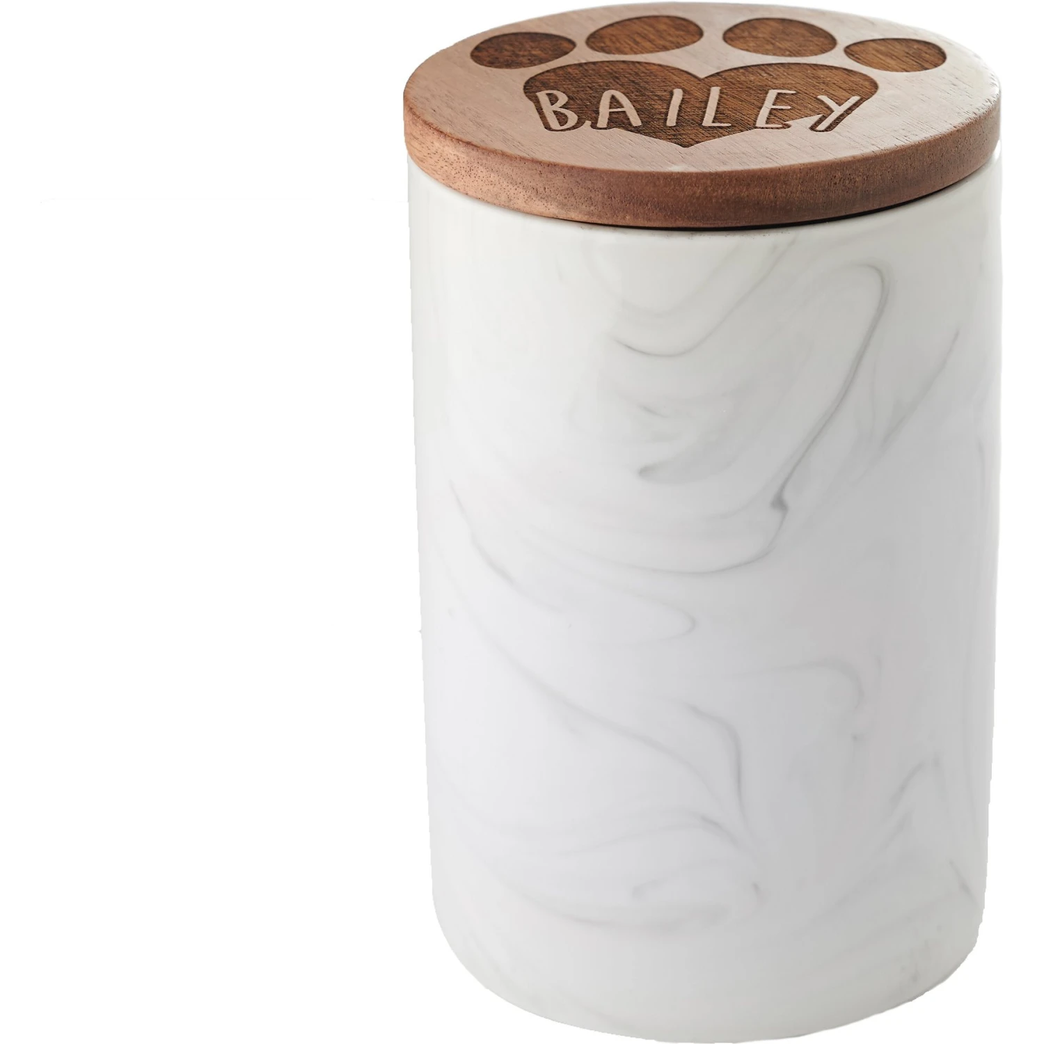 Frisco Ceramic Marble Print Personalized Treat Jar With Wood Lid, 3.75 Cups 3 Frisco Ceramic Marble Print Personalized Treat Jar With Wood Lid, 3.75 Cups