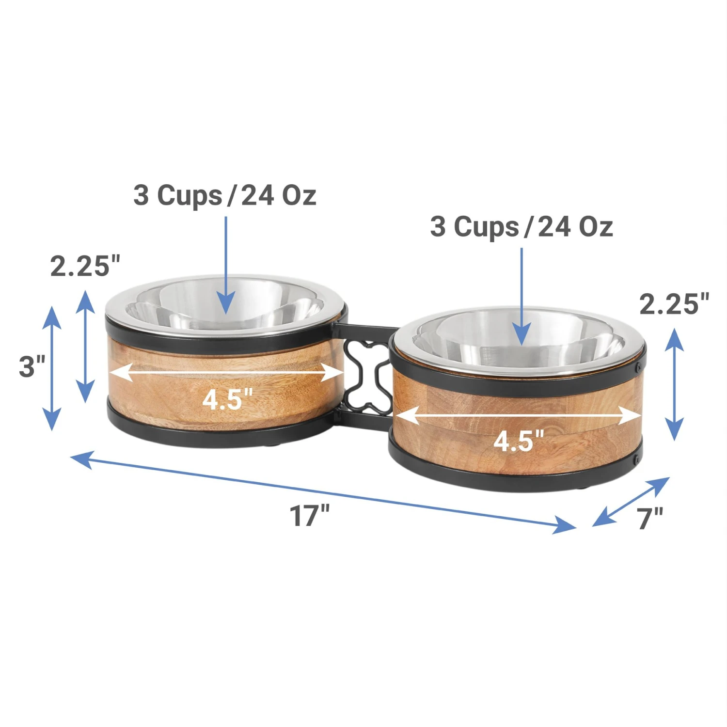 Frisco Premium Elevated Bone Design Stainless Steel Double Diner Dog & Cat Bowl 4 Frisco Premium Elevated Bone Design Stainless Steel Double Diner Dog & Cat Bowl - Image 2